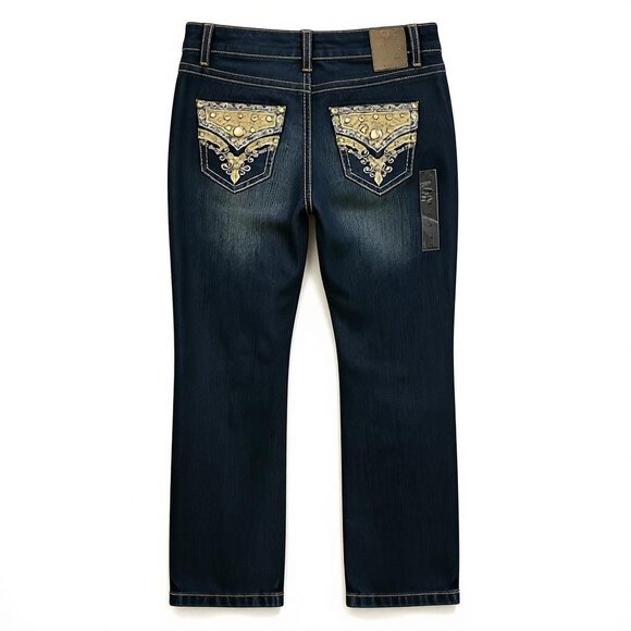 Grace In LA Womens Embroidered Jeans Size 14 Gold Detail Studs Straight - Picture 10 of 16